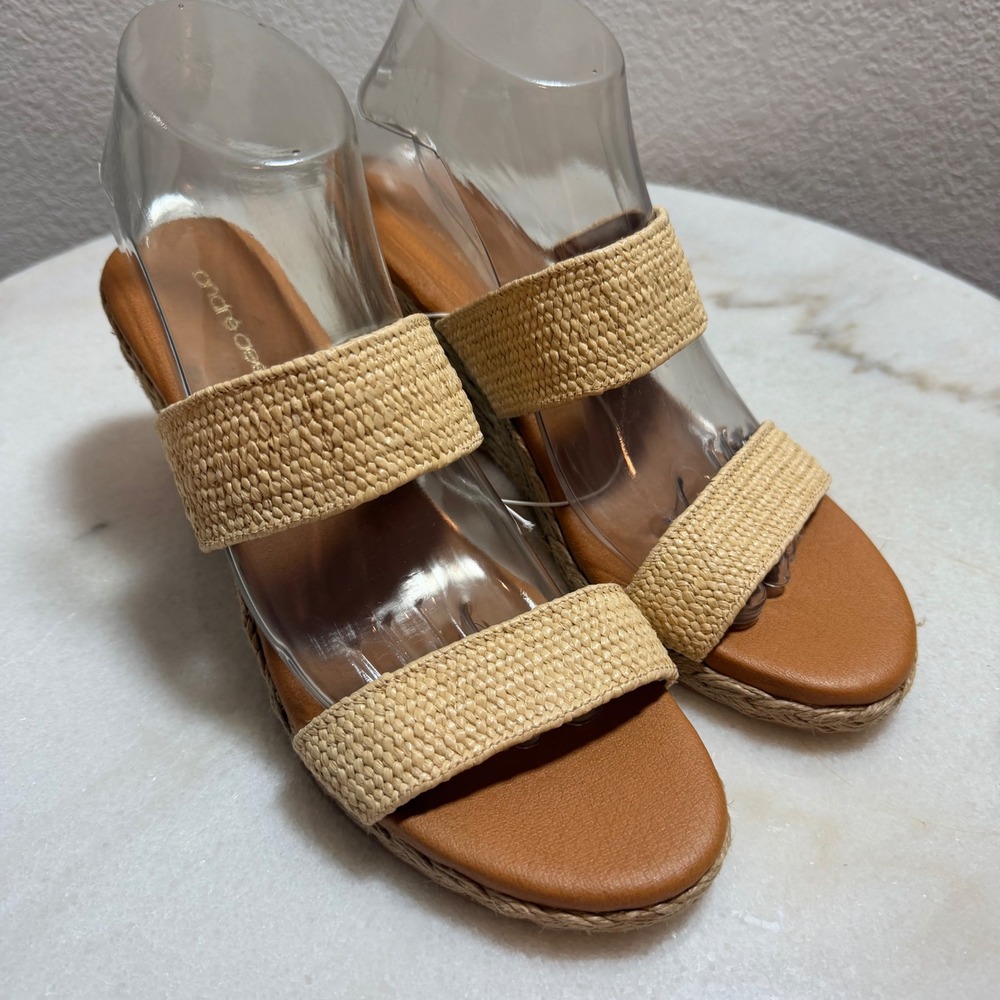 Andre Assous Nitra Raffia Tan Woven Espadrille Wedge Sandals‎  Womens 9M